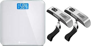 Báscula para peso corporal, báscula digital de baño y báscula de equipaje, báscula de peso digital para accesorios de viaje esenciales, báscula portátil de mano con sensor de temperatura