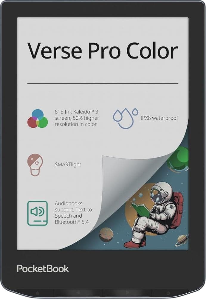 PocketBook Verse Pro Color | Lector electrónico súper delgado y compacto de 6" | Pantalla a color E Ink Kaleido™ 3: seguro para la vista y sin reflejos | Texto a voz y Bluetooth | Audiolibros | SMARTlight | IPX8 resistente al agua