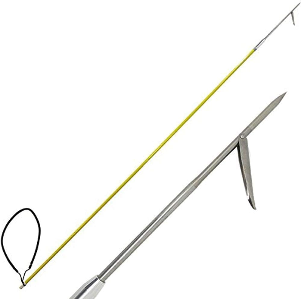 Scuba Choice Lanza de caña de pesca submarina de fibra de vidrio de una sola pieza de 5 pies con punta de púa única de acero inoxidable de 12" con eslinga de goma negra - Equipo duradero para pesca en hielo en invierno y caza submarina