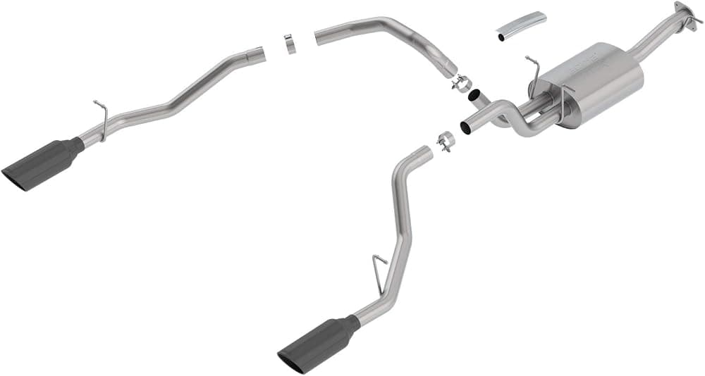 BORLA 140753BC Cat-Back Perf. Sistema de escape para 2019-2023 Ram 1500 V8 (Incl. E-Torque) (Exc. Classic) T-304 Acero Inoxidable ATAK Sonido Doble Split Salida Trasera Simple 5" Redonda Negro Puntas Cromadas Cada Lado
