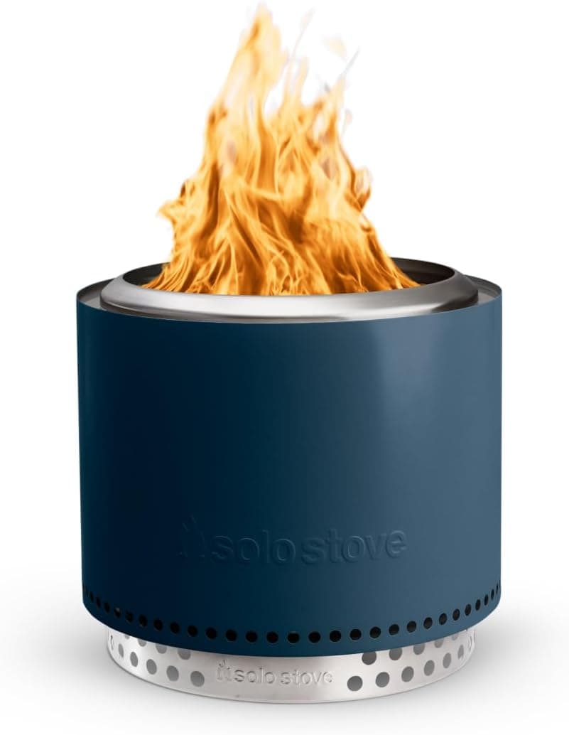 Hoguera de estufa individual con soporte | Pozo de fuego sin humo de 19.5", cenicero extraíble | Chimenea portátil de acero inoxidable para quemar madera al aire libre, ideal para 4–6 personas, 21.75 lbs, agua