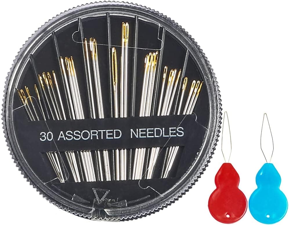 Eketirry Agujas de coser a mano premium, 30 agujas surtidas para reparación de costura, 6 agujas de coser de diferentes tamaños con 2 enhebradores (negro, 1)