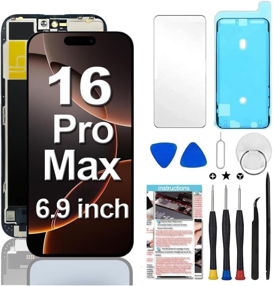 Reemplazo de pantalla para iPhone 16 Pro Max de 6,9 pulgadas (modelo A3296, A3084, A3295, A3297), conjunto de digitalizador de pantalla LCD táctil 3D con herramientas de reparación