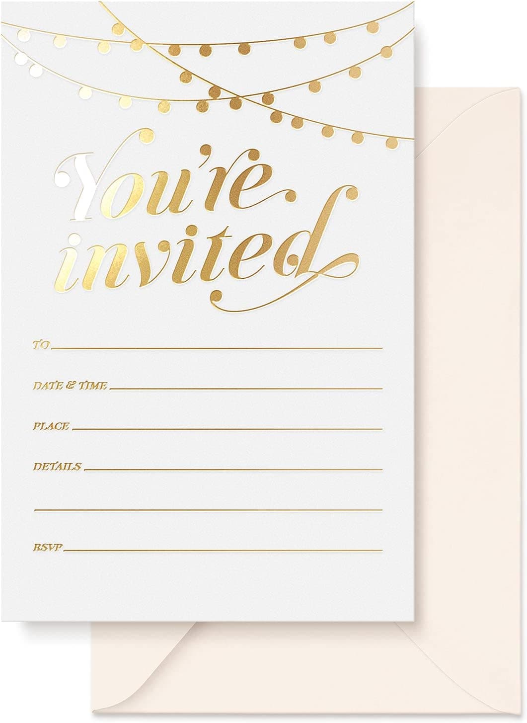 S&O Party Invitations! 25 Gold Foil Traditional Invitations with Envelopes, Wedding, Baby, & Bridal Shower Invite, Housewarming Birthday, and Girls Quinceanera Invite Cards for Every Celebration - 4x6