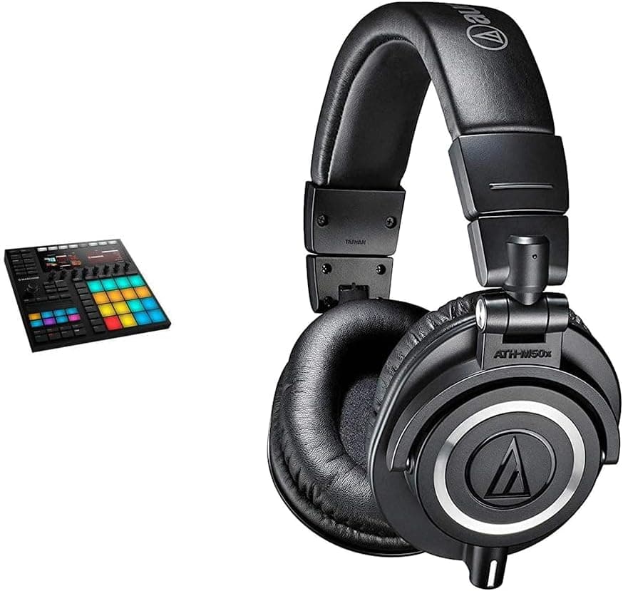 Controlador de batería Mk3 Maschine de Native Instruments y auriculares con monitor de estudio profesional Audio-Technica ATH-M50X, negros, de calidad profesional, aclamados por la crítica, con cable desmontable