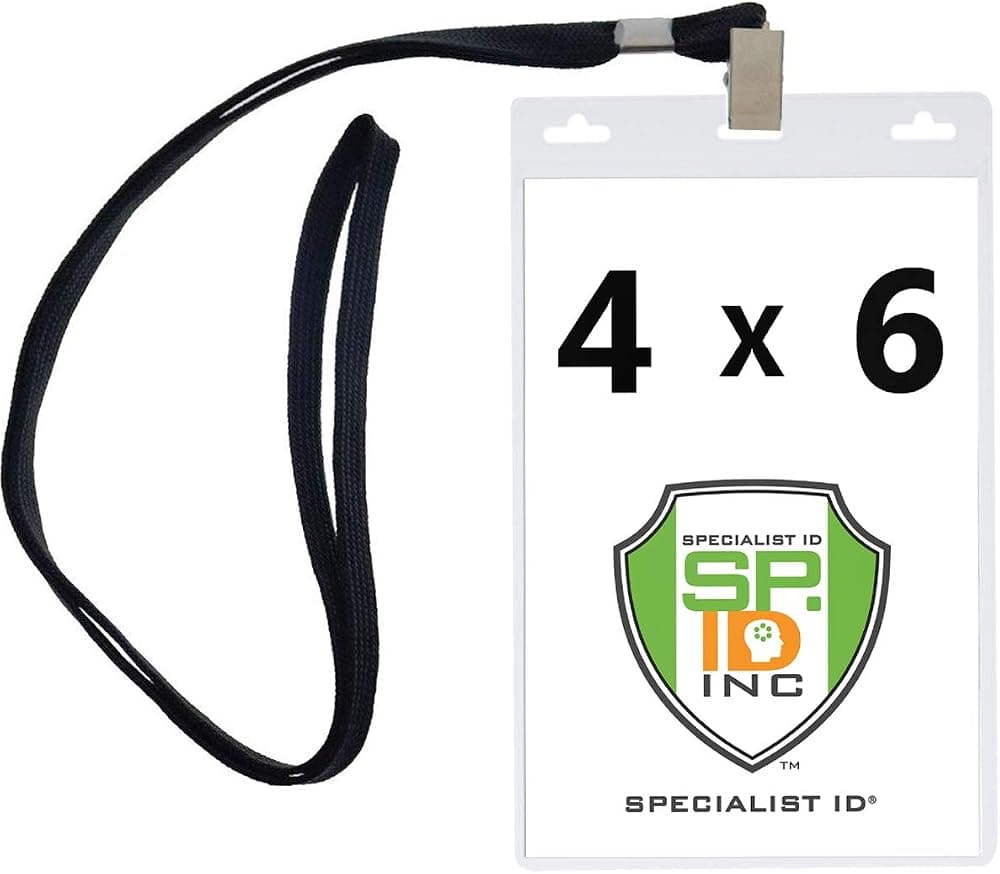 Paquete de 10 soportes para credenciales y credenciales extra grandes de 4 x 6 pulgadas con cordones, para eventos especiales y boletos de 4 x 6 de Specialist ID (negro)