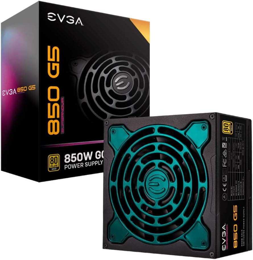 EVGA 850 G5, 80 Plus Gold 850W, Totalmente modular, Modo ECO con ventilador Fdb, Condensadores 100% japoneses, 10 años de garantía, Tamaño compacto de 150 mm, Fuente de alimentación 220-G5-0850-X1 | Condensadores 100 % japoneses, 10 años de garantía, tamaño compacto de 150 mm, fuente de alimentación 220-G5-0850-X1