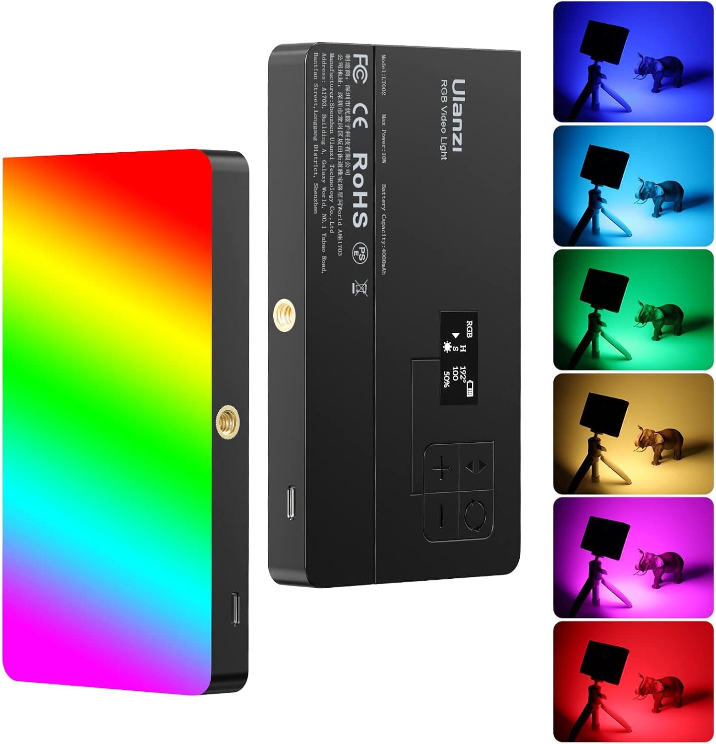 ULANZI LT002 Luz de vídeo RGB, panel de luz LED portátil para cámara 0-360 a todo color, luz de vídeo LED CRI 95+ 2500-9000K, iluminación LED DSLR recargable de 4000 mAh para vlogging, fotografía, grabación de vídeo