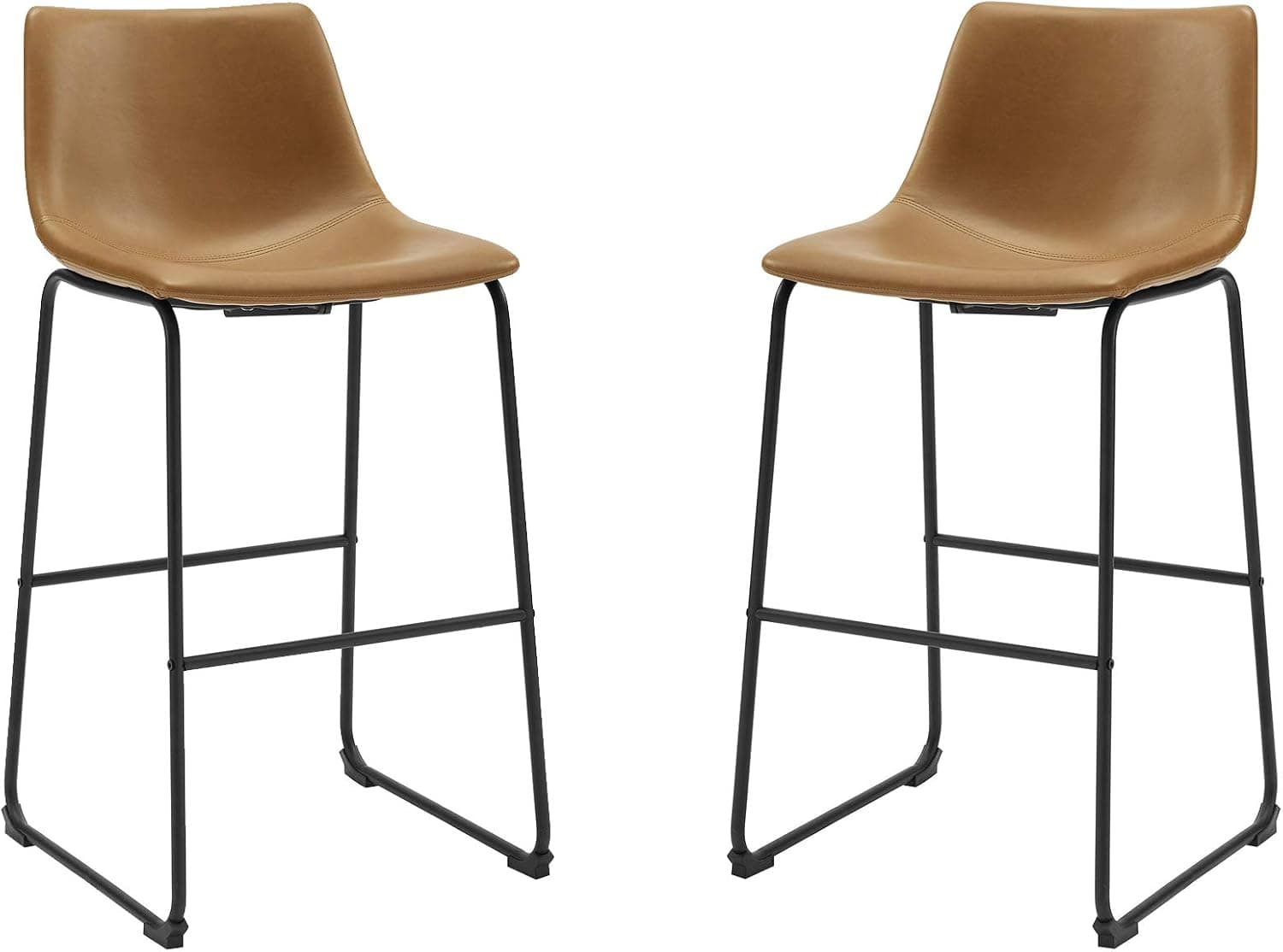 Walker Edison Douglas Urban Industrial Sillas de bar de cocina sin brazos de piel sintética, juego de 2, color marrón whisky