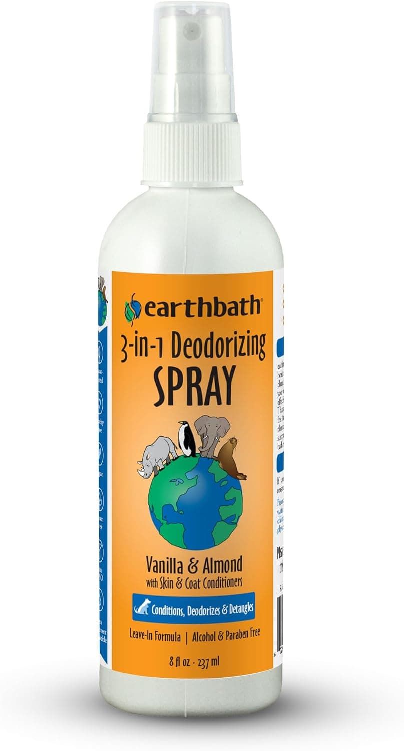 earthbath Vanilla & Almond 3-in-1 Dog & Puppy Deodorizing, 8 Oz (1 Pack) | Dog Odor Eliminator for Strong Odor, Cruelty-Free Dog Cologne, Dog Wash Spray, Made in USA