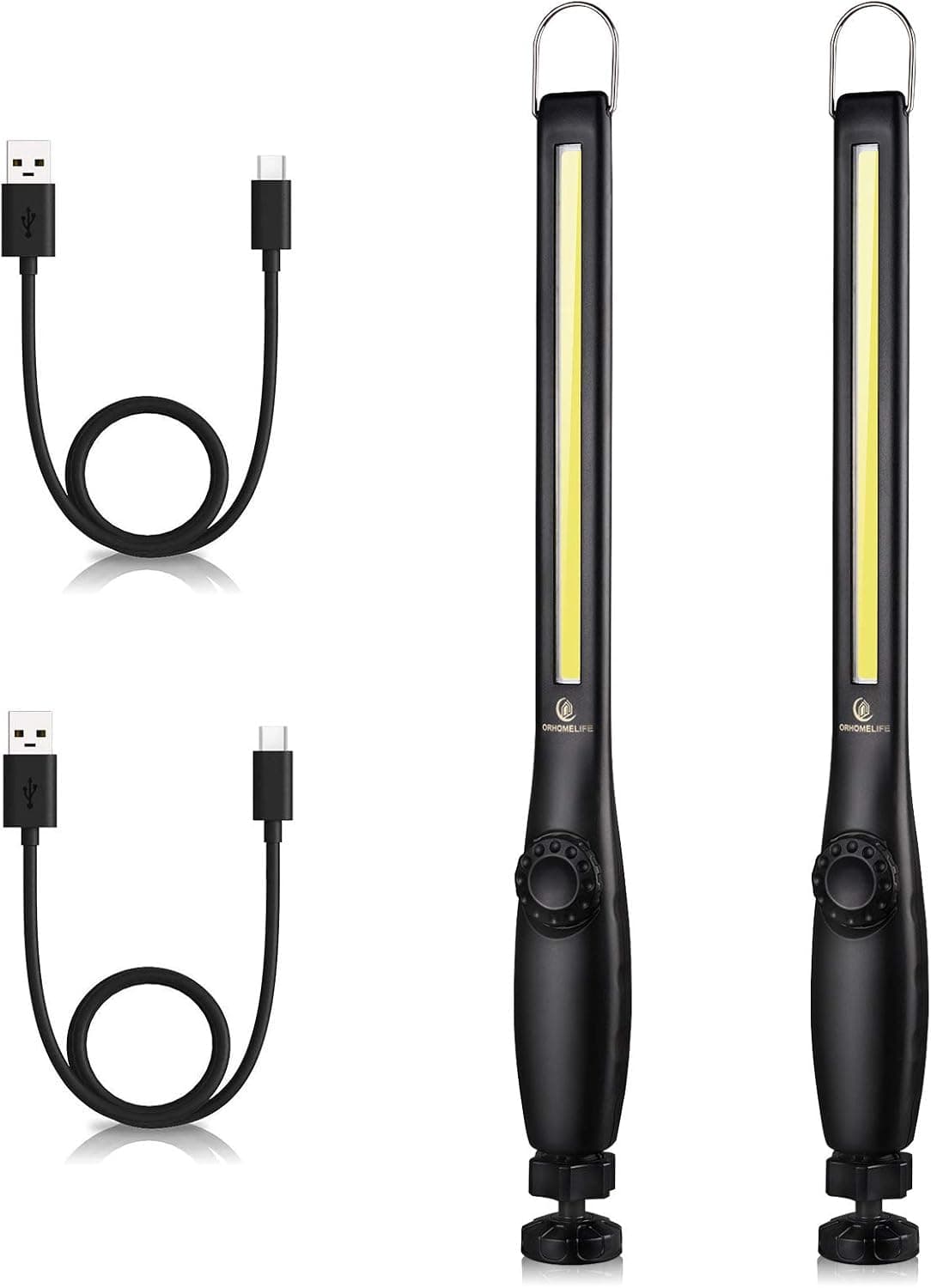 Luz de trabajo LED 800 lúmenes 3300 mAh linterna magnética recargable COB luz de inspección portátil para reparación de automóviles máquina garaje emergencia (paquete de 2)