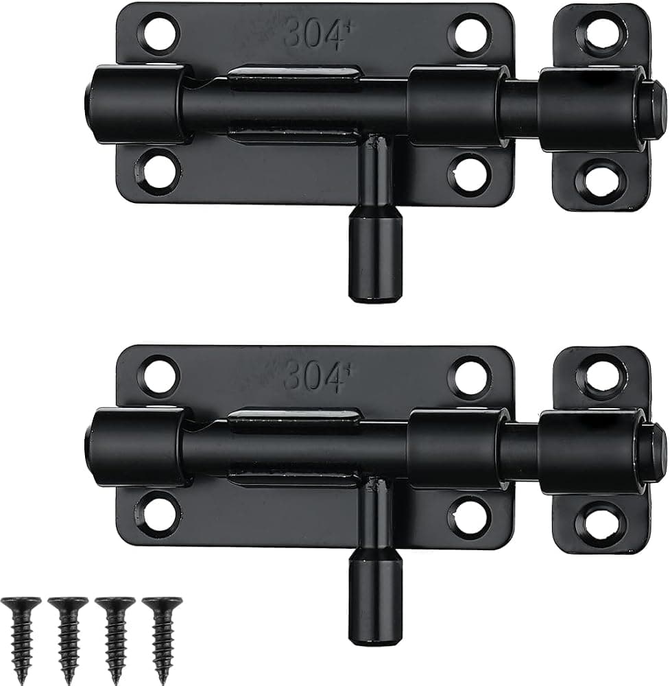 JQK Pestillo de Seguridad para Puertas, Pestillo de Cilindro, Pestillos de Puerta Corredera de Acero Inoxidable 304 Engrosados 1,4 mm con Orificio para Candado, Negro, Paquete de 2 HBB120-BK-P2