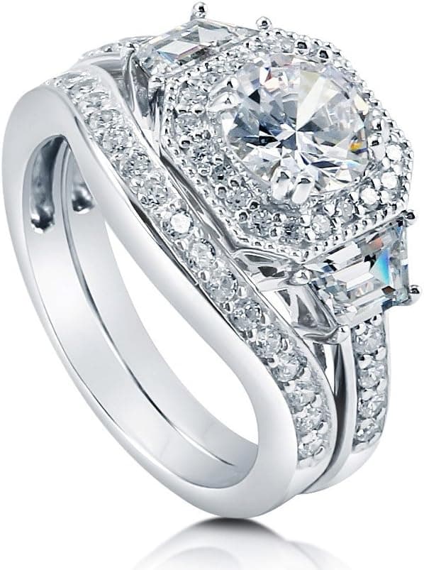 BERRICLE Sterling Silver Cubic Zirconia Vintage Inspired Art Deco Wedding Engagement Rings for Women, Halo/Eternity Designs, Round Cut CZ