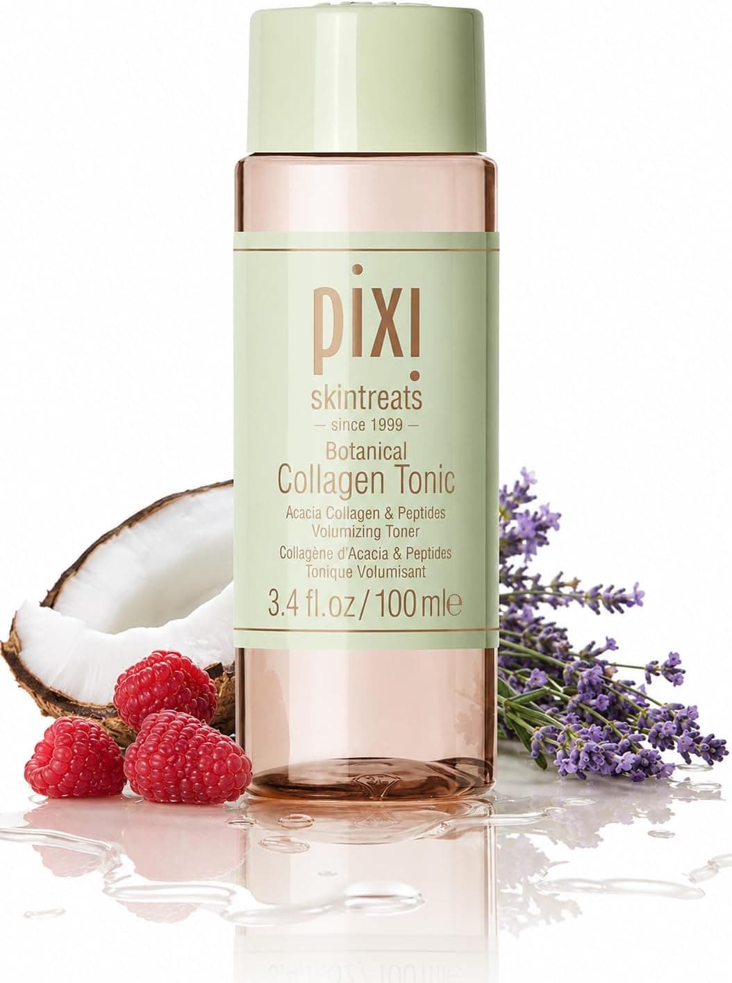 Pixi Botanical Collagen Tonic, tónico voluminizador e hidratante, mejorado con péptidos y ingredientes botánicos para reafirmar y revitalizar, tónico hidratante diario sin alcohol, 100 ml/3,4 oz