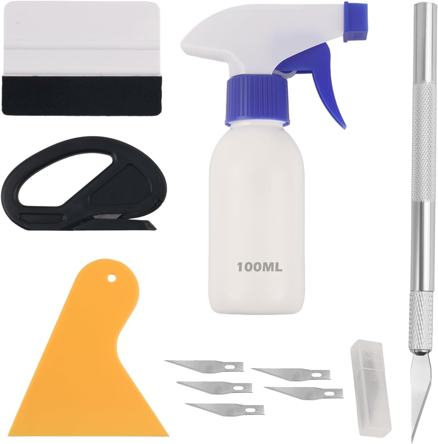Kit de tinte para ventanillas de coche, kit de herramientas para tintado de ventanillas de coche que incluye botella pulverizadora/cortador de película/raspador de vinilo/raspador de fieltro/cortador de tallado, kits de películas para ventanas de coches profesionales herramientas automotrices