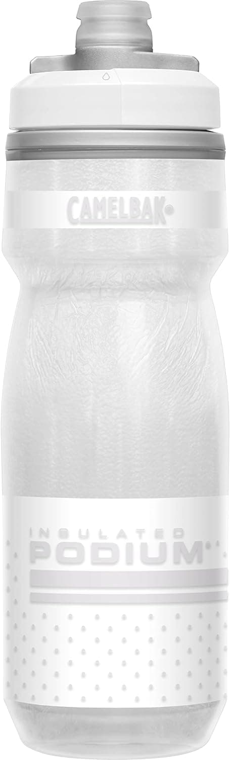 CamelBak Podium Chill Botella de agua de 21 oz, fantasma reflectante | Diseño fácil de apretar, aislamiento de doble pared, tapa autosellante de alto flujo, ajuste seguro de la jaula de la bicicleta, botella de ciclismo duradera