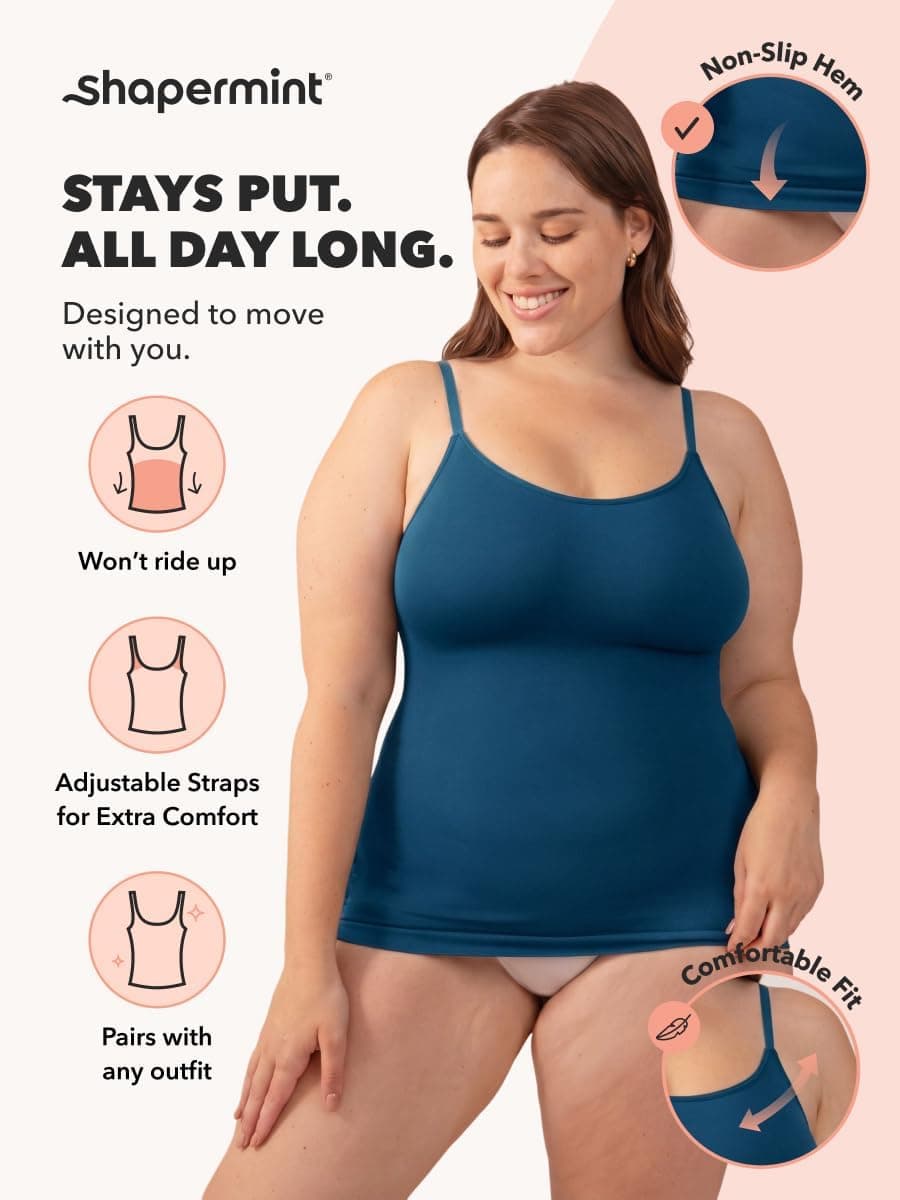 SHAPERMINT Cami suavizante con cuello redondo, camiseta sin mangas para mujer