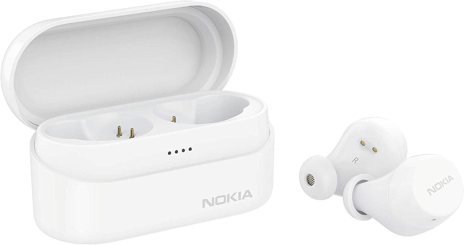 Nokia Power Earbuds Lite - Blanco - Resistente al agua - Bluetooth universal - Batería de 35 horas de duración - Estuche de carga de viaje