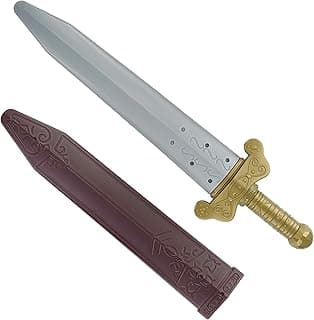 GiftExpress Espada romana de juguete de plástico de 19" con vaina - Daga nórdica de juego de simulación para disfraces de caballero, vikingo y guerrero romano