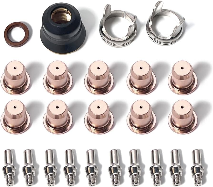 Kit de consumibles para cortadora de plasma IPT40 de 24 piezas | Compatible con YESWELDER CUT 55DS Pro/CUT 65DS | Puntas/electrodos de latón y acero inoxidable (electrodo, boquilla, tapa de retención)