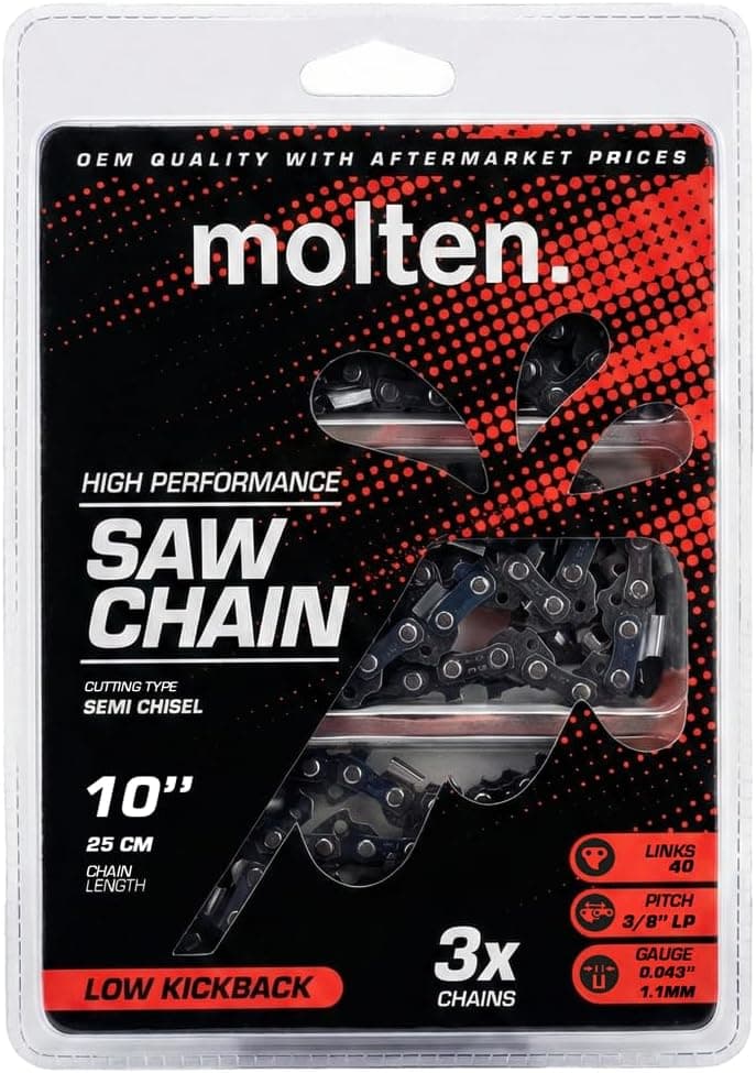 3 Pack Milwaukee Pole Saw Chain 10 Inch for M18 2825-20 Replaces 49-16-2723 | Milwaukee Pole Saw Attachment QUIK LOK Chain, Fits Ryobi 10 Inch Chainsaw Chain RY10C1 - 3/8'' LP, .043'' Gauge, 40DL, Molten
