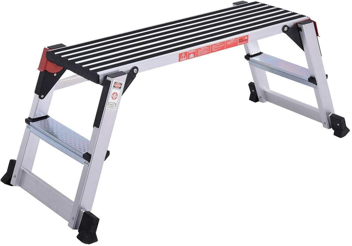 Giantex Plataforma de aluminio Banco de trabajo plegable antideslizante Taburete para paneles de yeso Escalera Capacidad de 330 libras