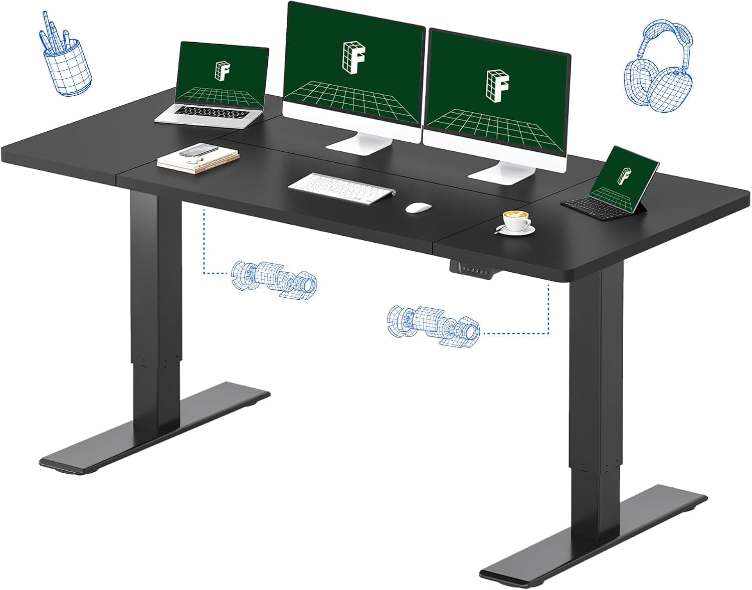 FLEXISPOT Escritorio eléctrico de pie de 71 "x 32", negro | Motor dual, capacidad de 198 libras, espacio de trabajo espacioso, configuración de monitores múltiples, oficina en casa y estudio creativo