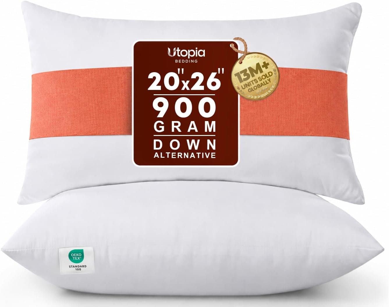 Utopia Bedding Insertos de almohada de 20 x 26, almohadas blancas para sofá, paquete de 2 | Relleno 100 % virgen, inserciones de cojín de interior estándar para cama y sofá, almohadas decorativas mullidas, con relleno extra y de apoyo
