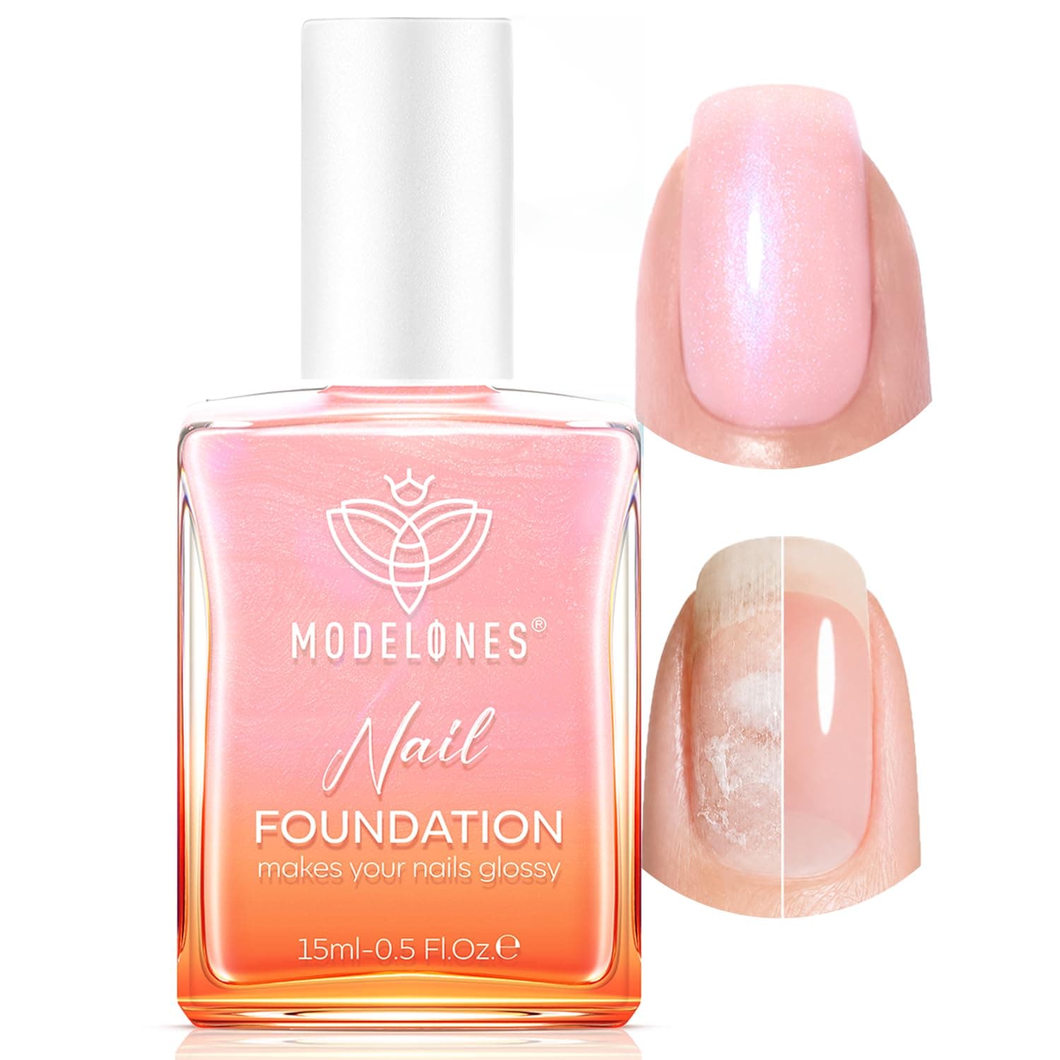 Modelones Esmalte de uñas fortalecedor y crecimiento con purpurina rosa Reparación de uñas | Endurecedor de uñas secado al aire esmalte de crecimiento de uñas caída uñas naturales material de uñas corrector de uñas base cuidado regalos para mujeres 15ml