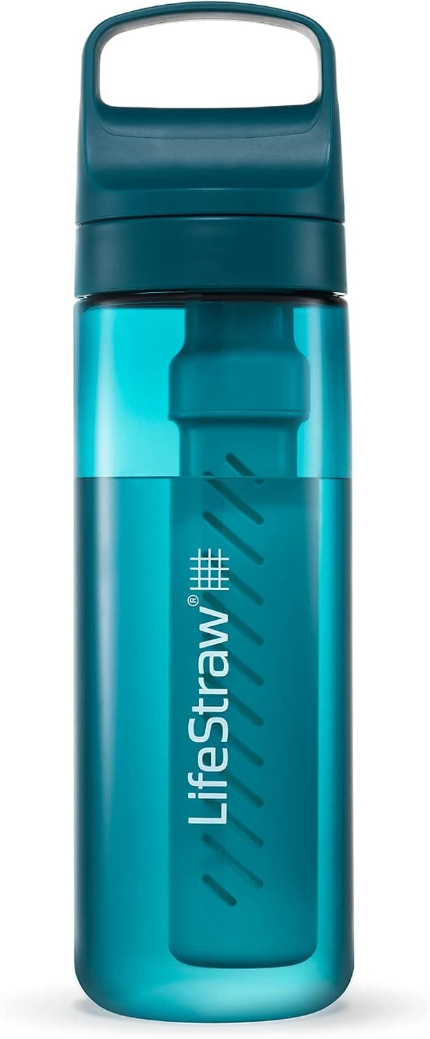 LifeStraw Go Series – BPA-Free Water Filter Bottle for Travel and Everyday use removes Bacteria, parasites and microplastics, Improves Taste, 22oz Laguna Teal | Plastic Water Filter Bottle for Travel and Everyday use removes Bacteria, parasites and microplastics, Improves Taste