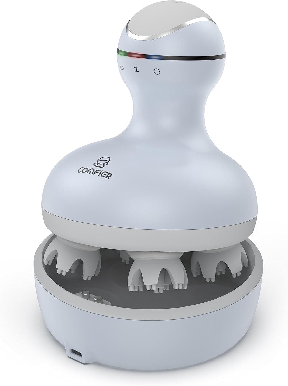 COMFIER Masajeador eléctrico para el cuero cabelludo, masajeador de cabeza de mano para dolores de cabeza, 84 nodos de masaje, masajeador de cabello, amasado profundo y alivio del estrés, rascador de cabeza, regalo ideal para mamá, papá, mujeres, hombres