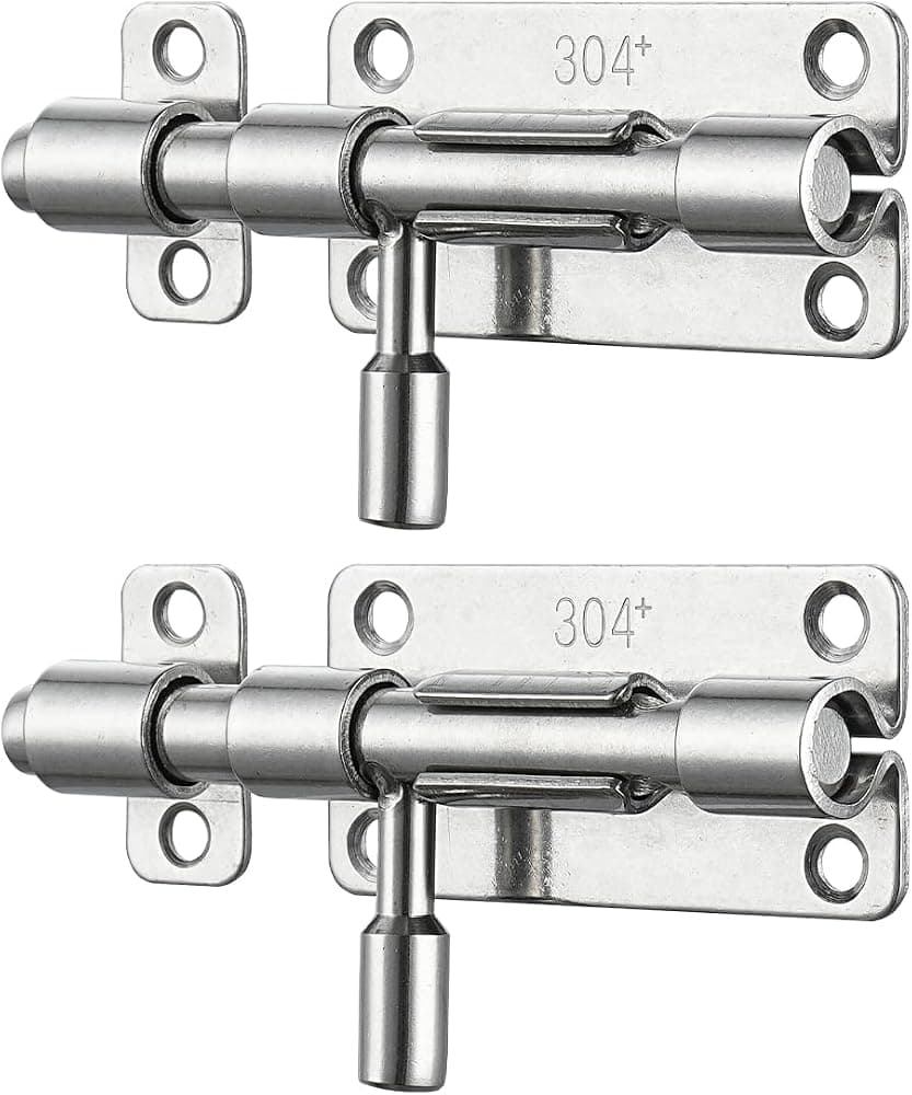 JQK Pestillo de puerta con perno de barril de 4 pulgadas, pestillos de puerta corredera de acero inoxidable 304, seguridad engrosada de 1,4 mm con orificio para candado, plateado, paquete de 2 HBB120-P2