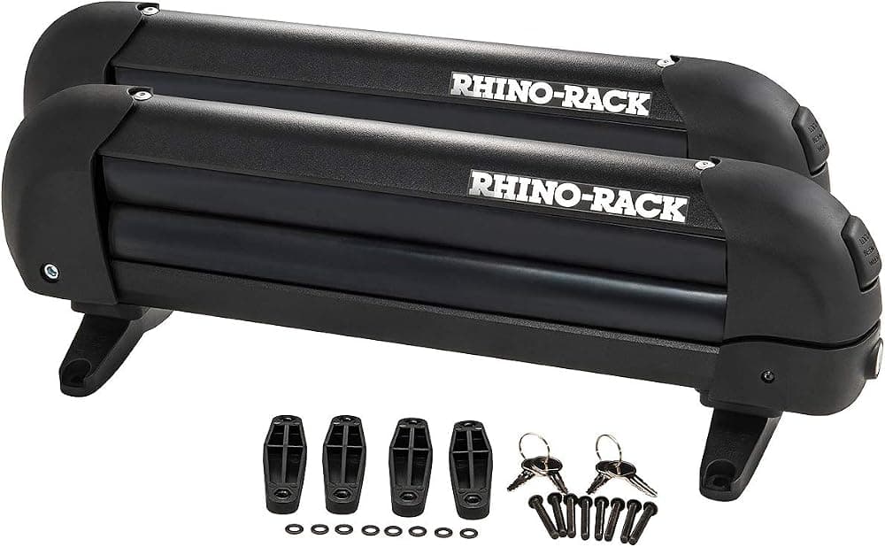 Rhino-Rack Carrier para esquís, tablas de snowboard, cañas de pescar, remos, patinetas, esquís acuáticos, wakeboard y más, montaje universal, fácil de usar, bloqueo, liviano y resistente, adecuado para todos los vehículos