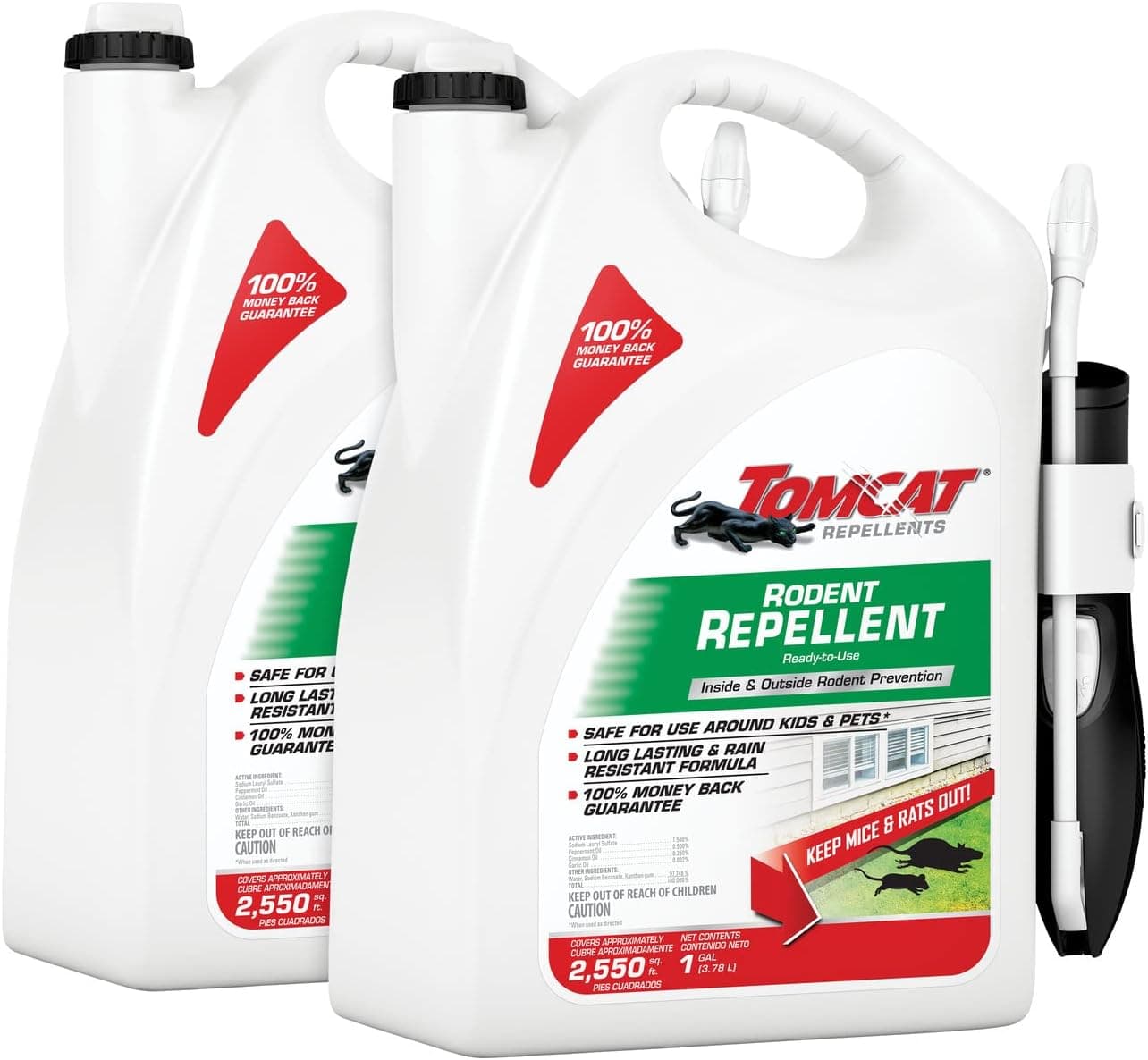 Repelentes Tomcat Repelentes para roedores listos para usar, 1 galón (paquete de 2) | Para la prevención de ratones y ratas en interiores y exteriores, Spray de aceite de menta para roedores con aceites esenciales de canela y ajo