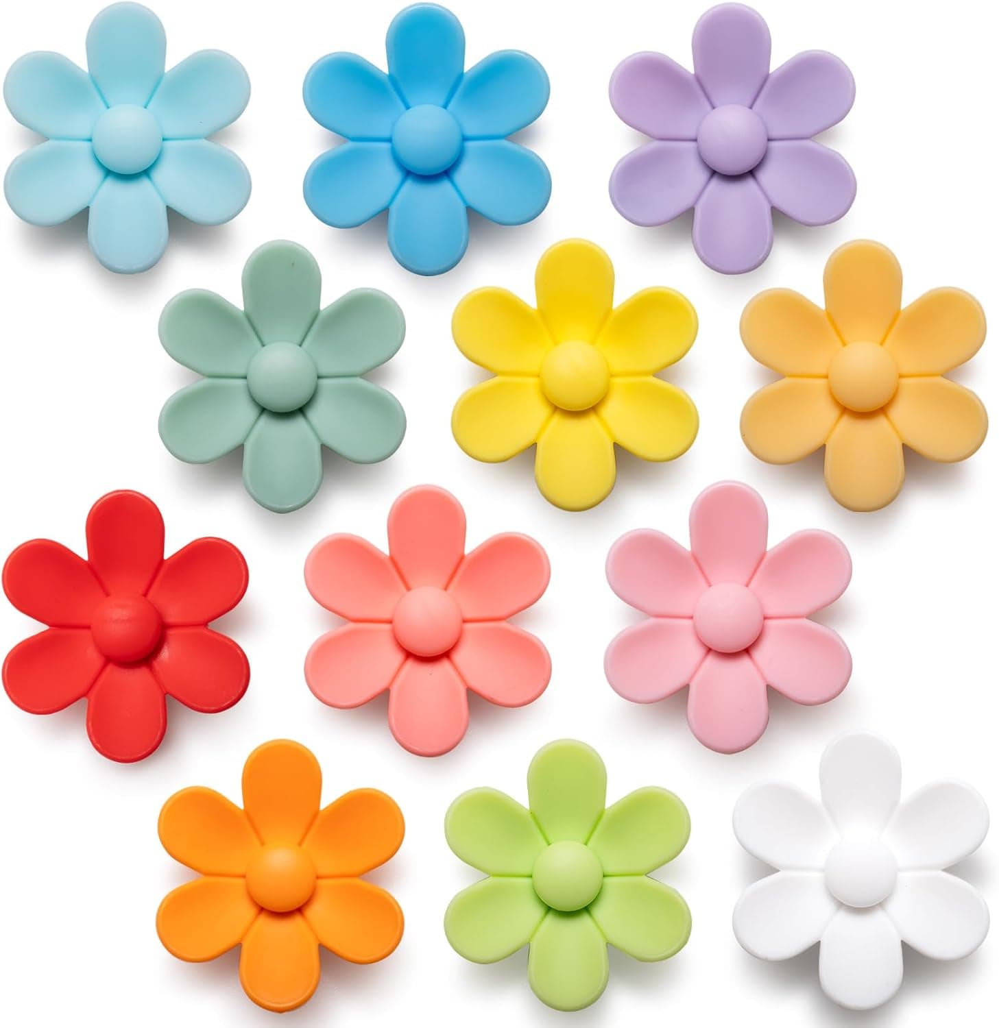 SUNURS 12 Pack Large 3D Solid Color Flower Fridge Magnets Decorative