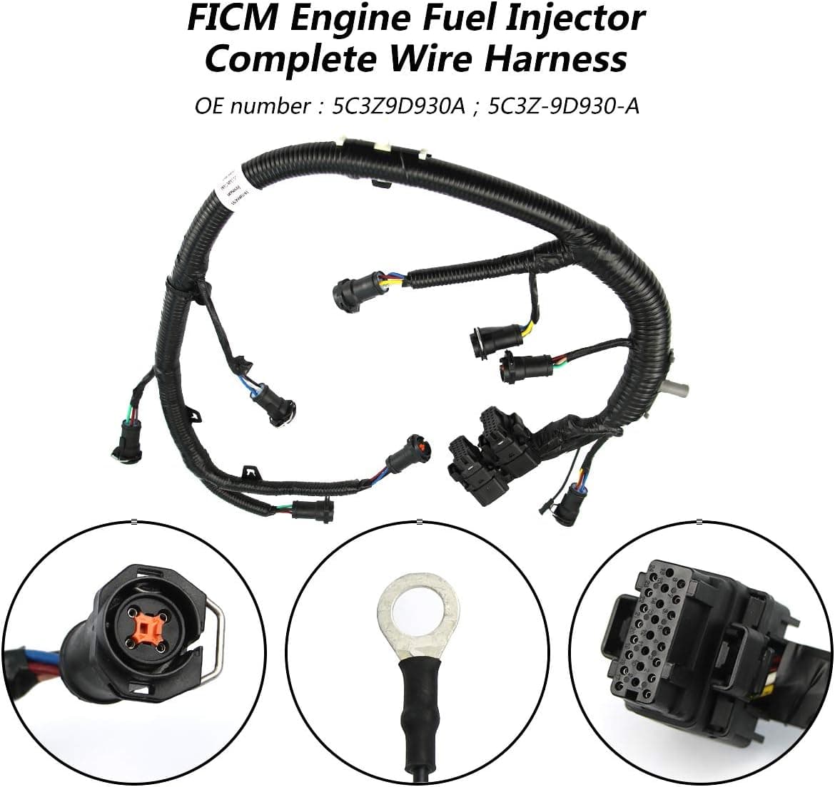 Arnés de cables completo del inyector de combustible del motor FICM 5C3Z9D930A apto para Ford | Compatible con F250 F350 F450 F550 Excursion 2003 2004 2005 2006 2007 Powerstroke 6.0L Diesel, negro