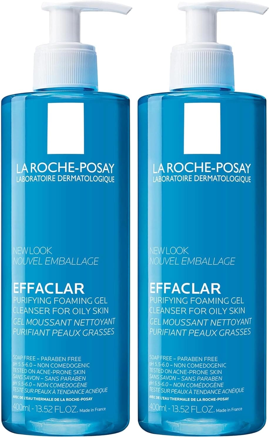 Limpiador de gel espumante purificante La Roche-Posay Effaclar para pieles grasas, con pidolato de zinc para eliminar el exceso de aceite, sin alcohol y sin aceite, lavado facial para pieles grasas, dermatólogo y piel sensible probado