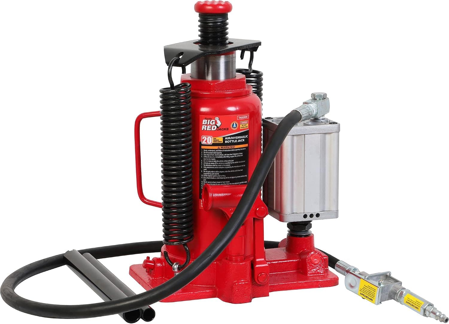 BIG RED Bomba hidráulica de aleación de aluminio de 20 toneladas/gato neumático de botella soldado de elevación rápida, vida útil más larga, ideal para automóviles, camionetas, camionetas, SUV, ingeniería industrial