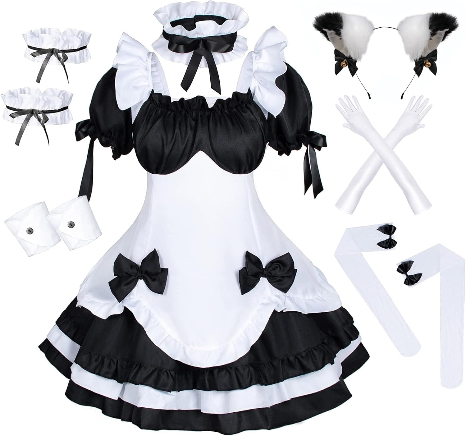 Conjunto de calcetines y guantes con orejas de gato peludos, vestido de princesa, Reina elegante, Anime, sirvienta francesa, Lolita