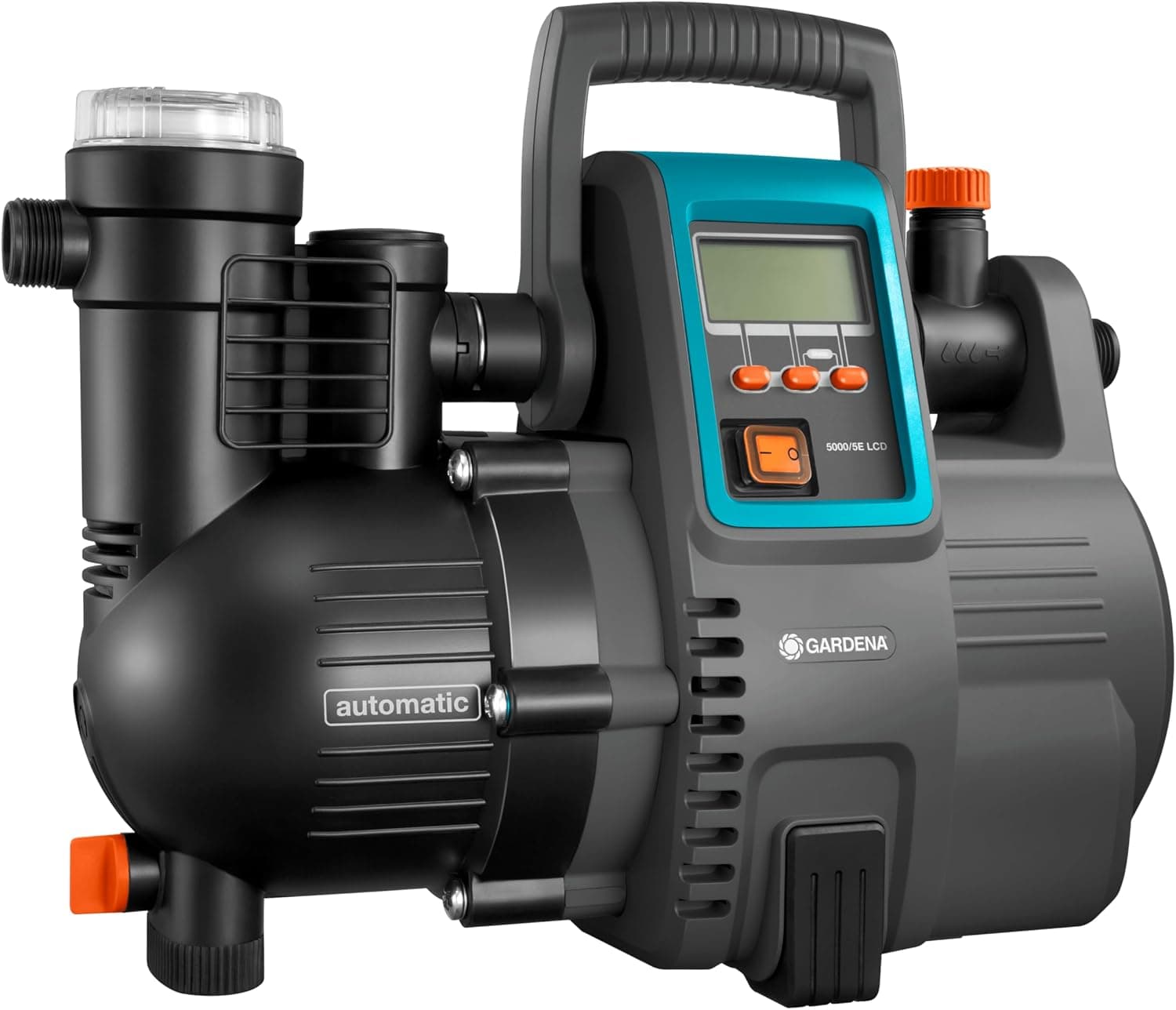 Estación de bombeo Gardena 5000/5E LCD Comfort: Bomba doméstica, Ahorro energético, Caudal 5000 L/H, Motor 1300 W con protección térmica, Protección contra funcionamiento en seco (1759-20)