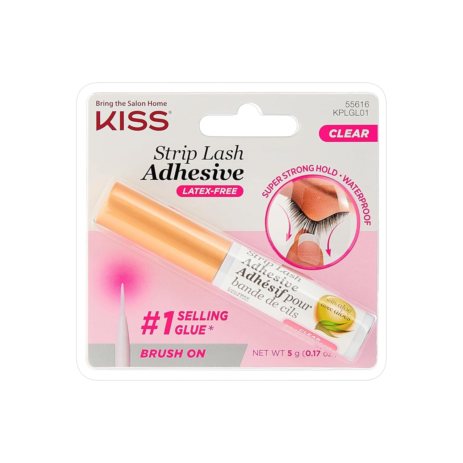 Adhesivo Kiss Lash, pegamento para pestañas, adhesivo para pestañas en tiras de 24 horas, transparente, incluye adhesivo para pestañas, uso duradero, se puede usar con pestañas en tiras y grupos de pestañas