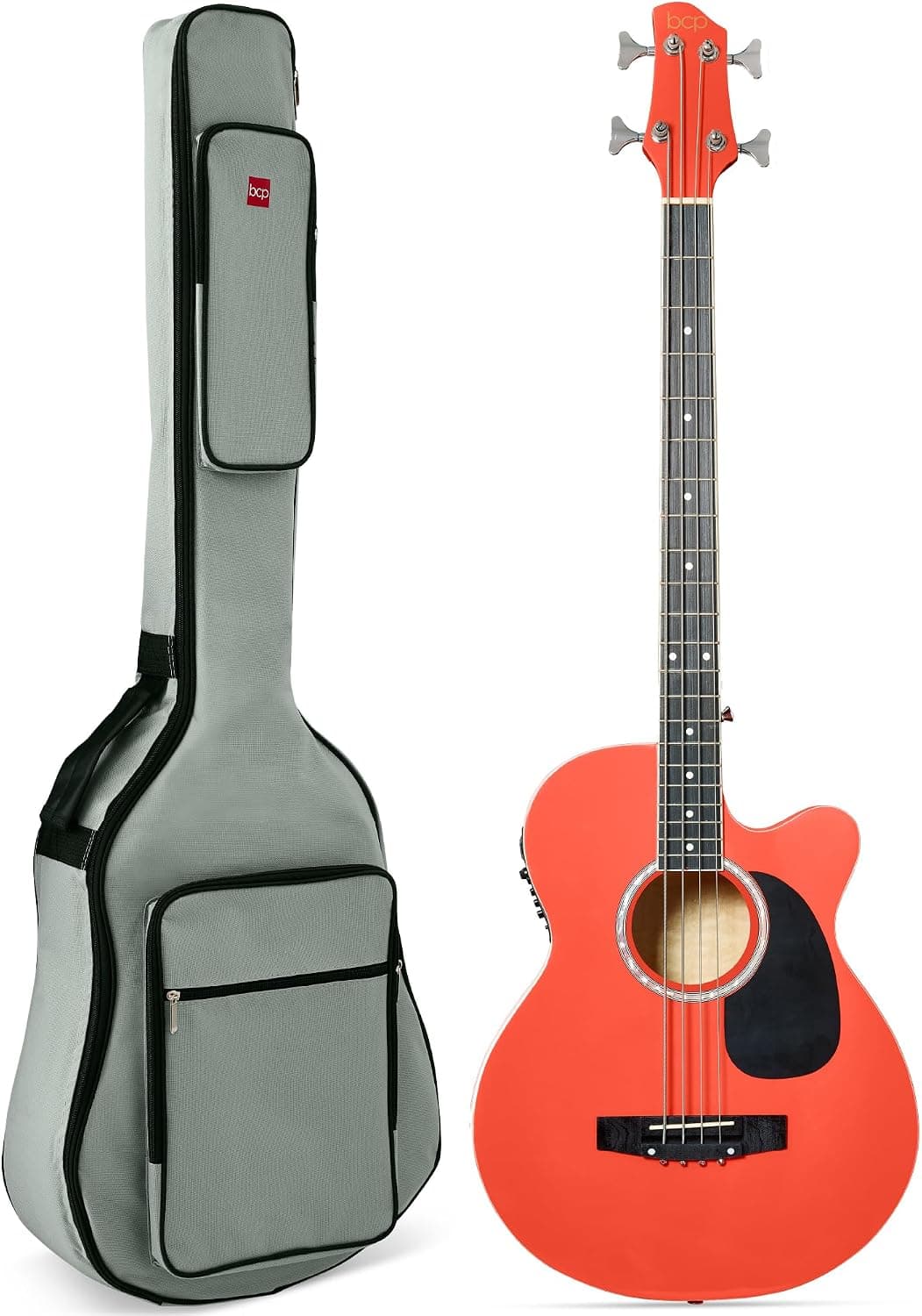 Best Choice Products Bajo eléctrico acústico, tamaño completo, 4 cuerdas, bajo con trastes y bolsa acolchada, color rojo
