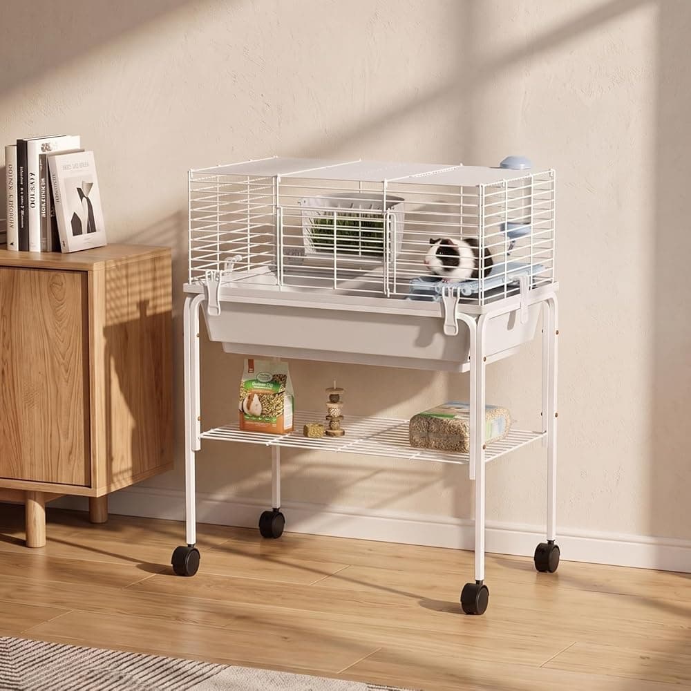 STILLCOVE Jaulas para cobayas de 2 niveles para interior, con alimentador de heno y botella de agua | con plataforma y rampa, jaula para animales pequeños y hábitats para hámster, rata mascota, erizo, jerbo, roedor y conejito
