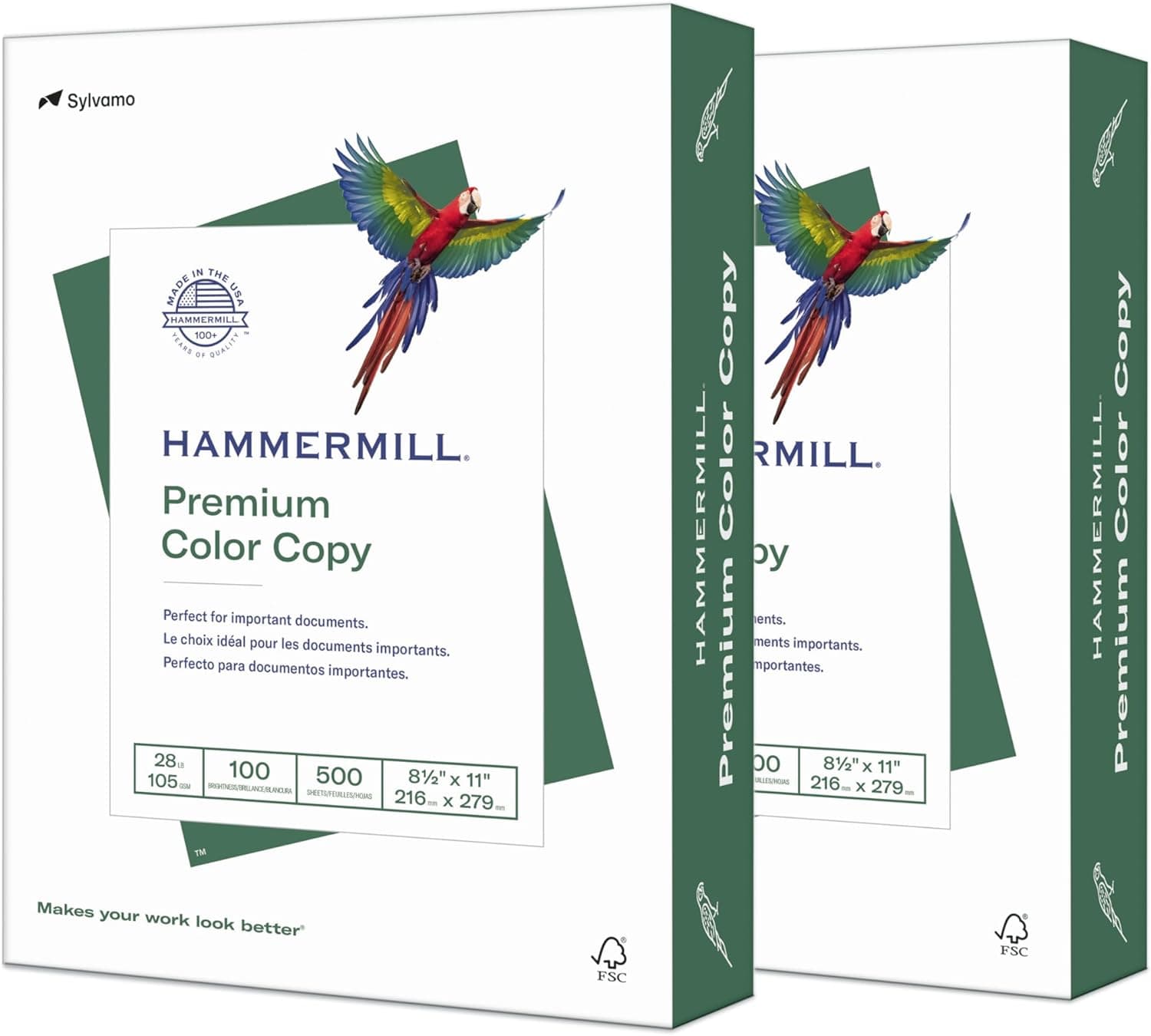 Papel para impresora Hammermill, papel de copia de color premium de 28 lb, resma de 8,5 x 11-2 (1000 hojas) - 100 brillantes, fabricado en los EE. UU.