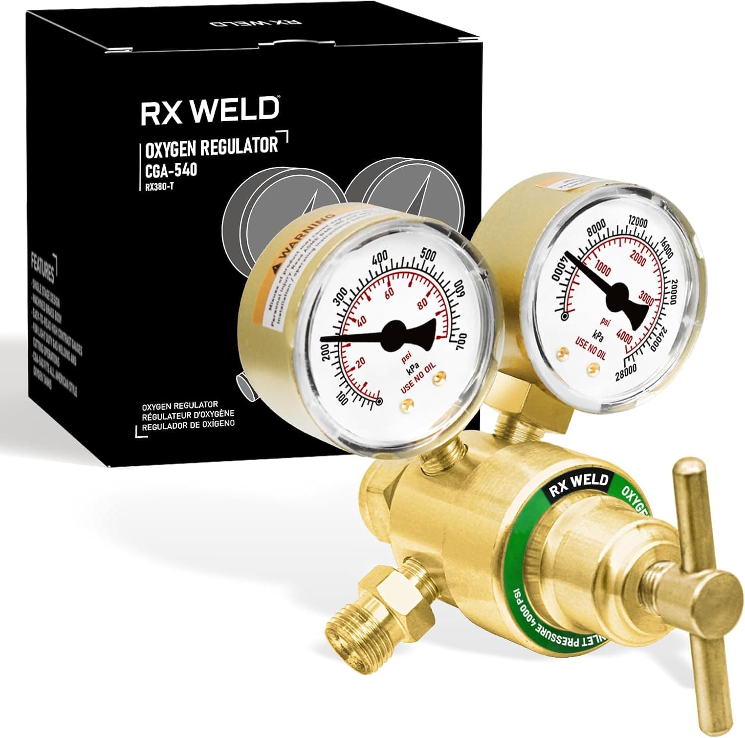 RX WELD Oxygen Regulator CGA 540 Inlet, B Size (T-Handle)