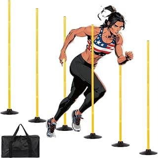 Desyeryamimi Bastones de entrenamiento de agilidad de 5 pies para fútbol/perro/caballo, equipo de entrenamiento de velocidad y agilidad de baloncesto de fútbol ajustable, juego de 4/6 con base de goma redonda