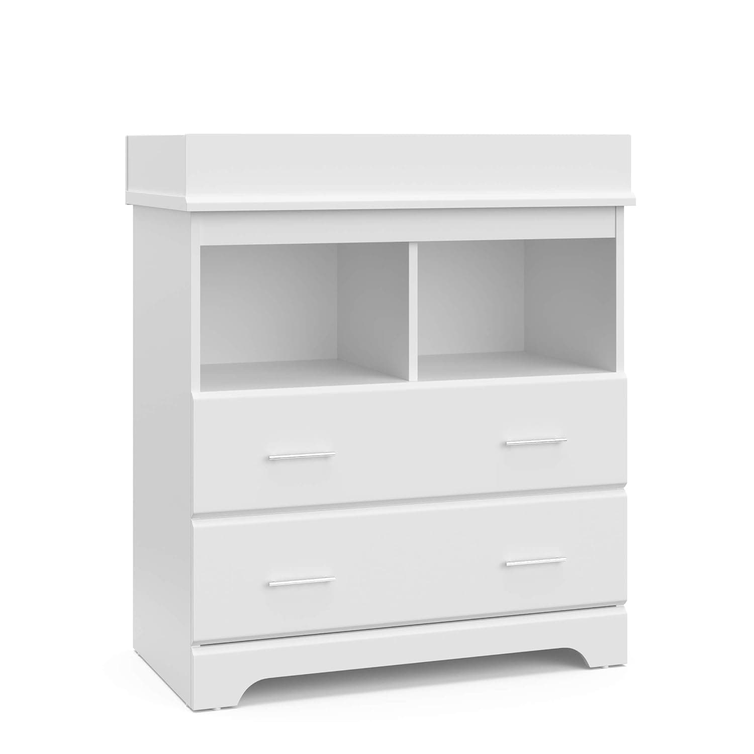 Storkcraft Brookside tocador con cambiador de 2 cajones, blanco | Cómoda para bebé con certificación GREENGUARD Gold con cambiador extraíble, incluye sistema de cajones entrelazados
