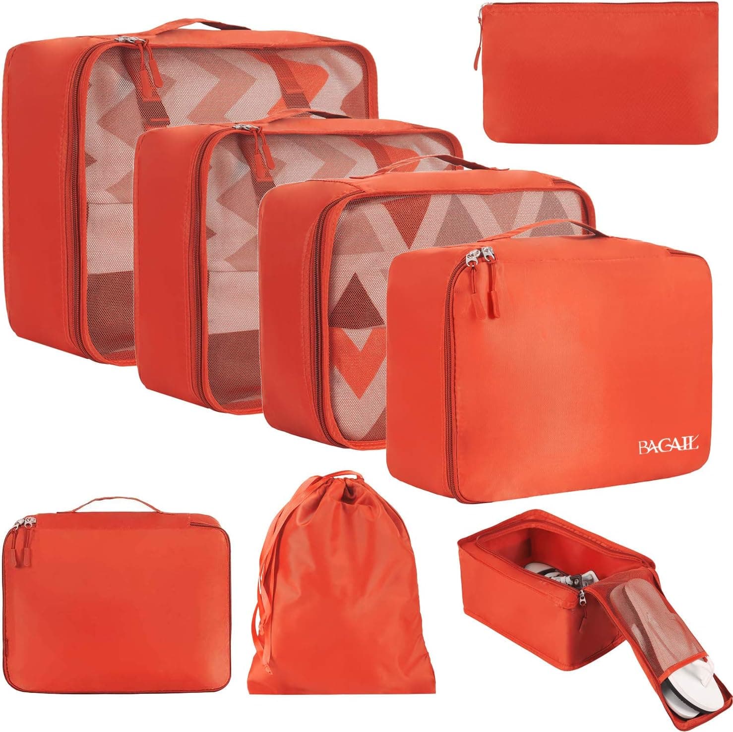 BAGAIL 8 Set Cubos de Embalaje Organizadores de Embalaje de Equipaje para Accesorios de Viaje-Naranja