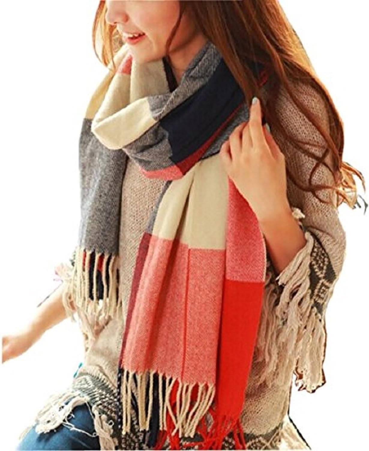 Loritta Bufanda de invierno para mujer, chal largo a cuadros, bufandas, regalos | Bufandas grandes de otoño, manta de tartán de rejilla grande, suave y cálida de gran tamaño, borlas de celosía, rellenos de medias, regalo de Navidad