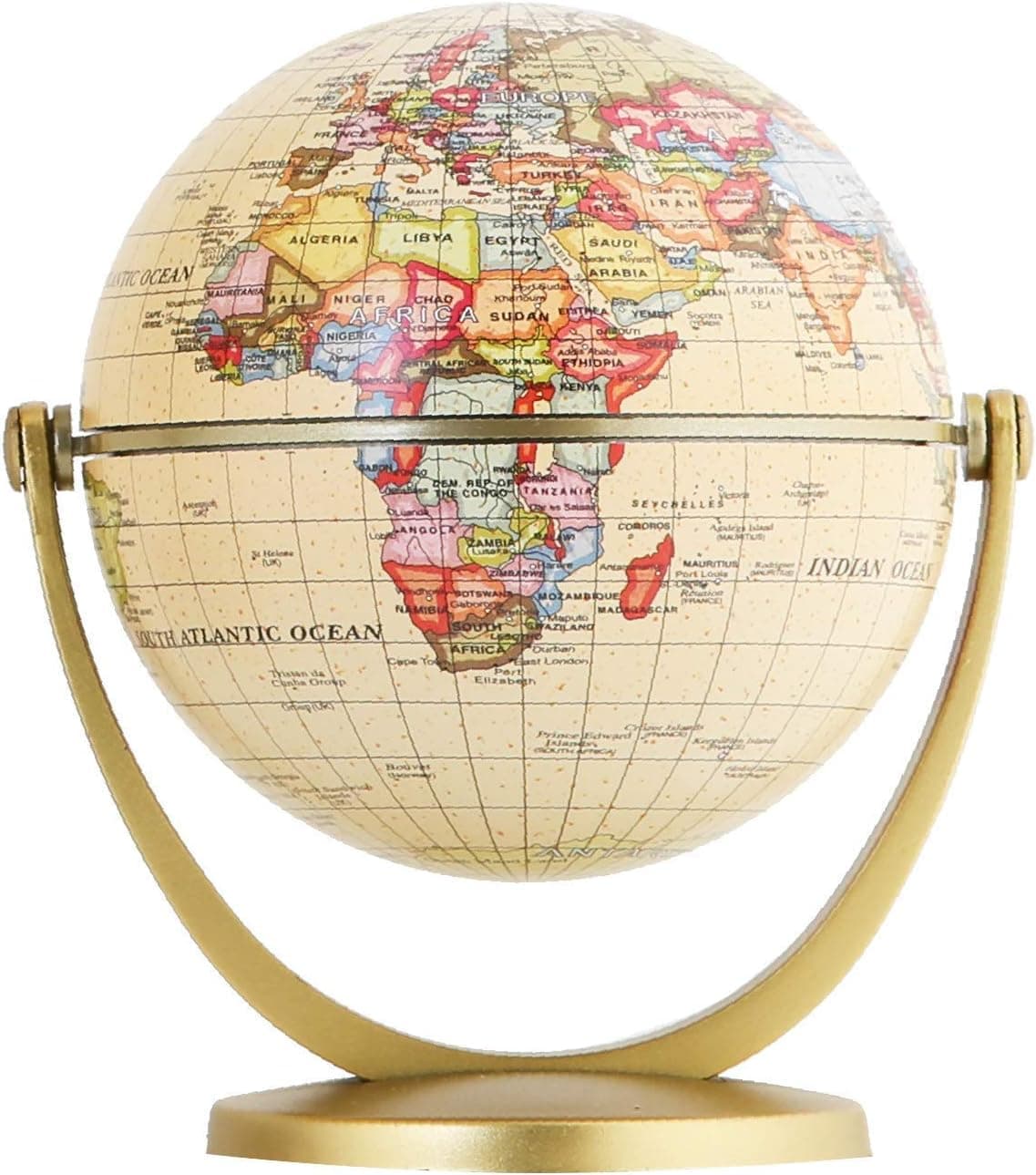 Annova Mini Globo Antiguo 4 pulgadas / 10 cm - Gira en Todas Las Direcciones Educativo, Decorativo, Único, Mundo Pequeño, Escritorio, Vintage (Mini Globo 4")